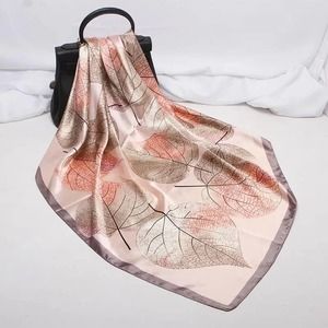 NEW Cream Gray Peach Leaf Silky Patterned Fashion Scarf